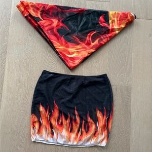 Black Flame-Print Mini Skirt + bandanna